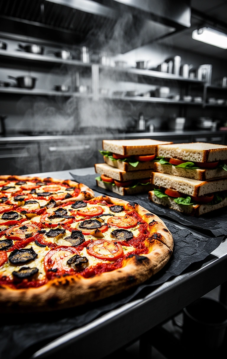 Premium catering spread being prepared in a kitchen